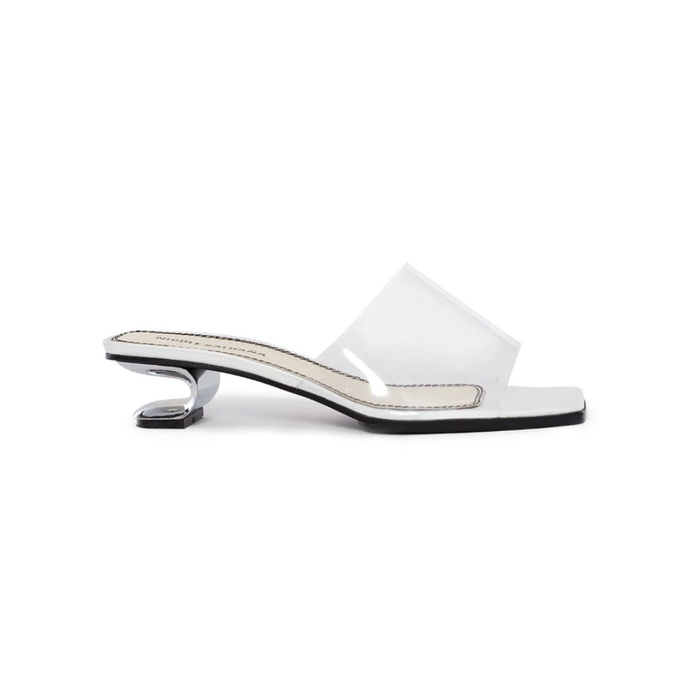 Clear Strap White Mule Heels